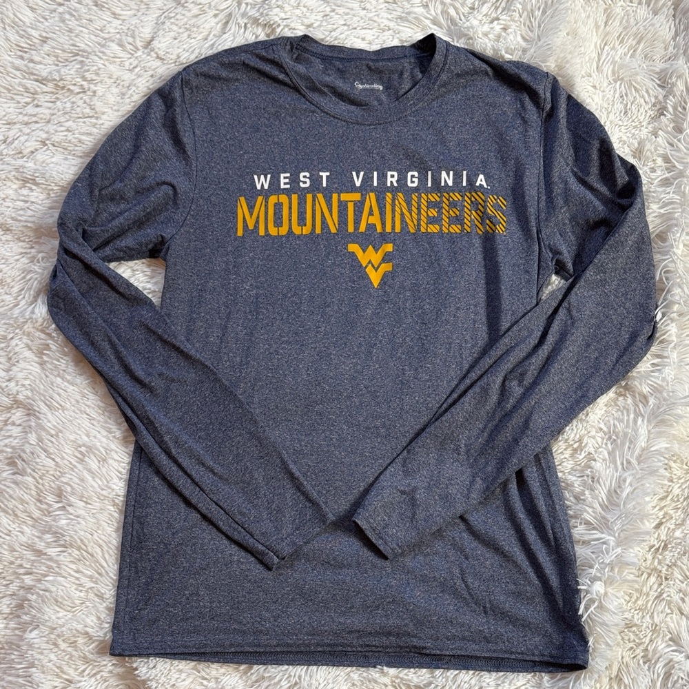 WVU Mountaineers Heathered Navy Microfiber Long Sleeve Tee Shirt NCAA